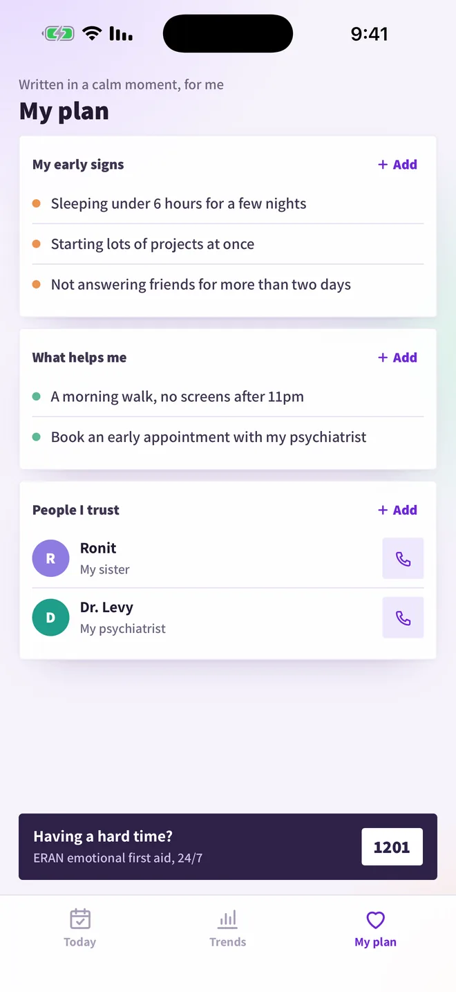 My plan screen